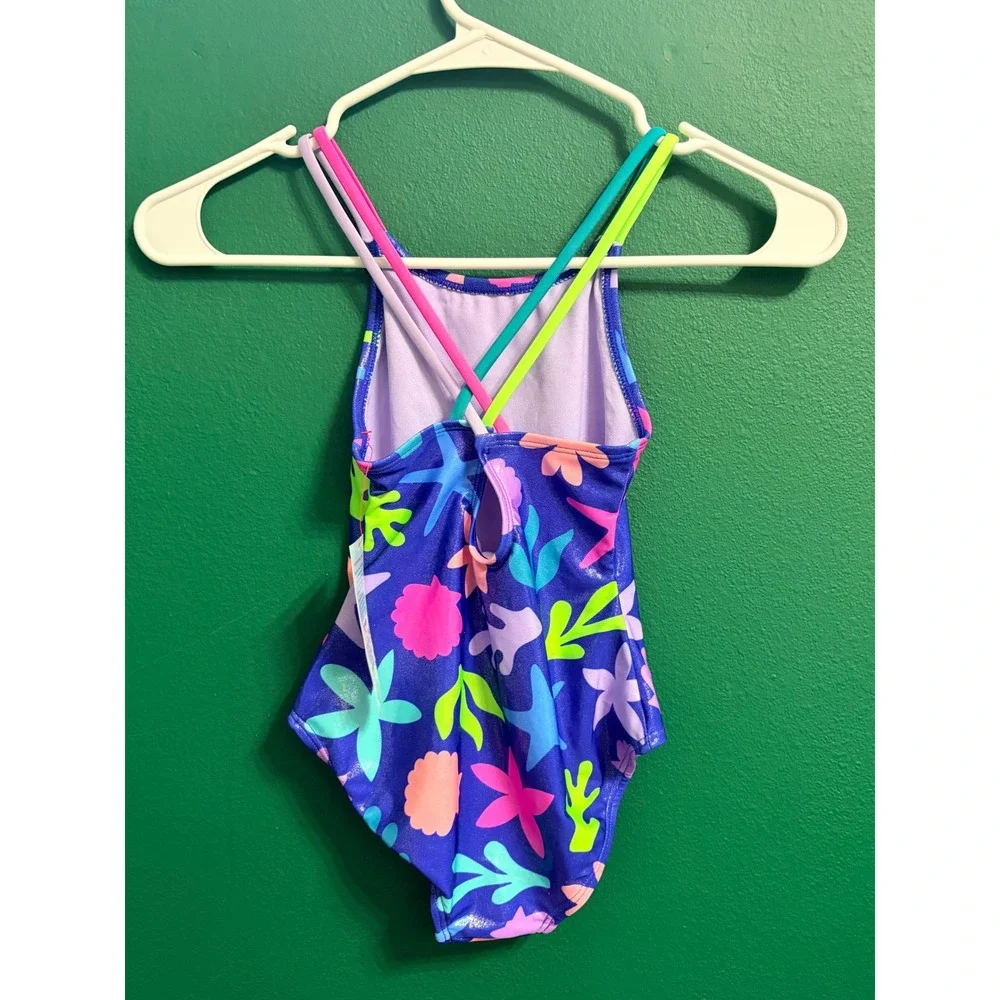 Cat & Jack Shiny Underwater Sea Life UPF50+ 1pc Swim Bathing Suit XS 4/5 NEW NWT